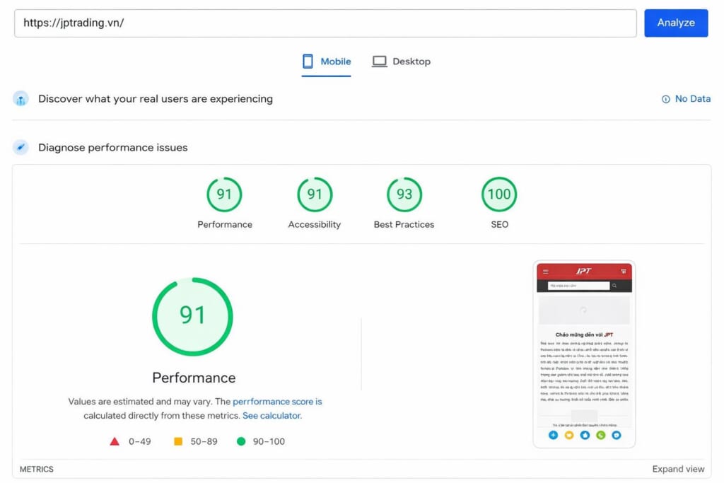 google pagespeed insights và tầm quan trọng của core web vitals