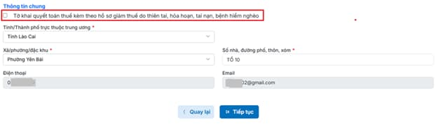 tích chọn nếu có hồ sơ đề nghị giảm thuế do thiên tai