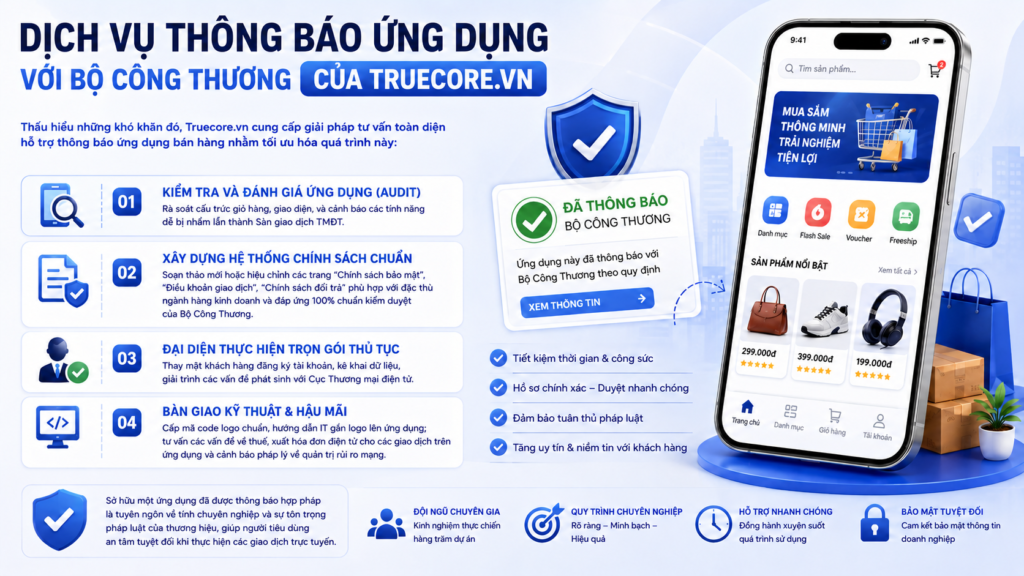 dịch vụ thông báo ứng dụng với bộ công thương của truecore.vn