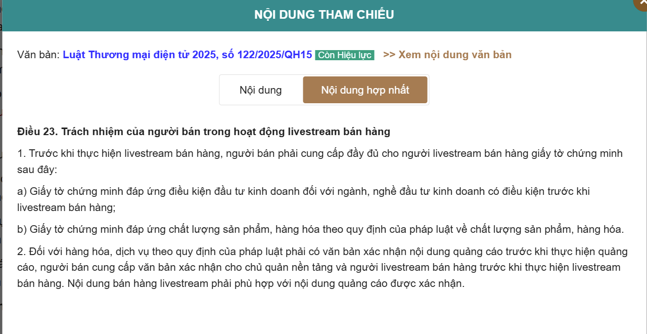 Chi tiết trách nhiệm của người bán và người livestream theo Luật TMĐT mới (số 122/2025/QH15) trách nhiệm của người livestream bán hàng (theo Điều 23)