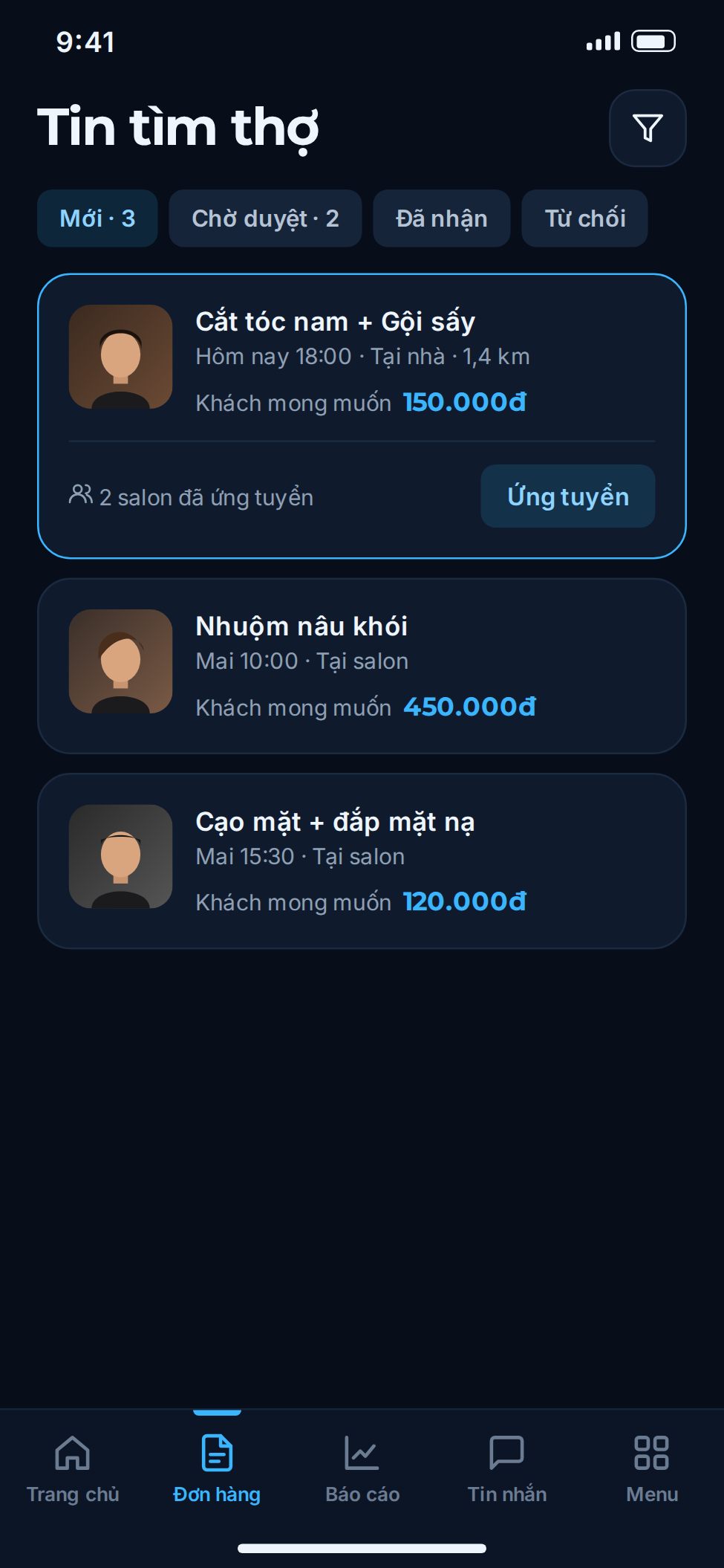 Giao diện app mobile salon tóc
