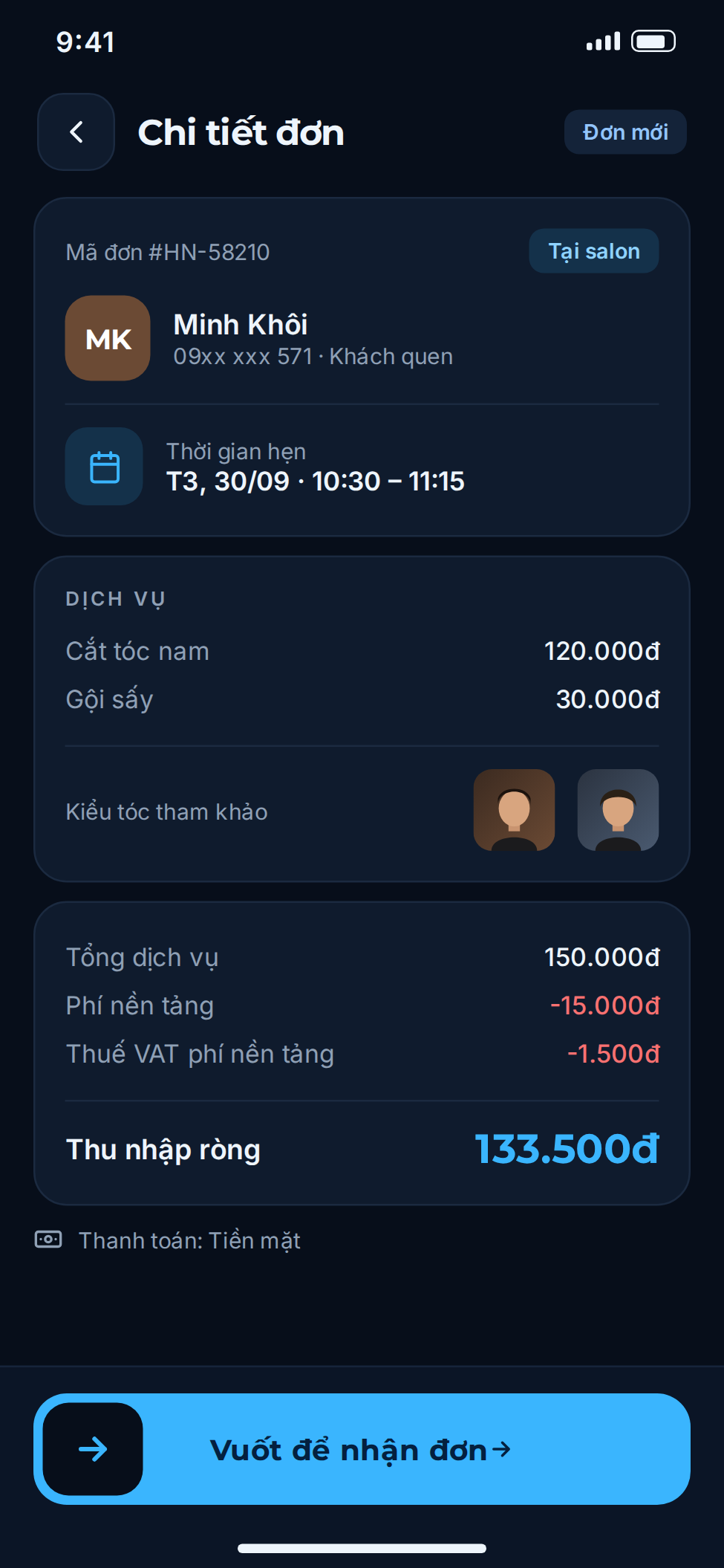App mobile quản lý lịch salon tóc