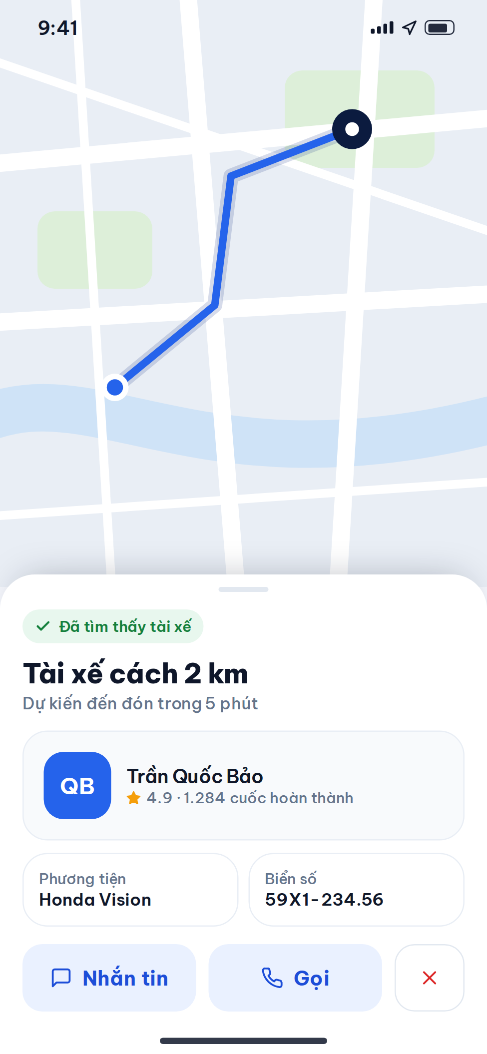 App khách hàng đặt xe tại Long Khánh