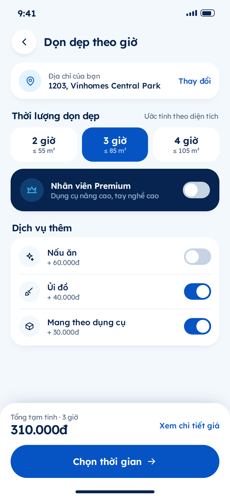 Quy trình đặt dịch vụ trên app