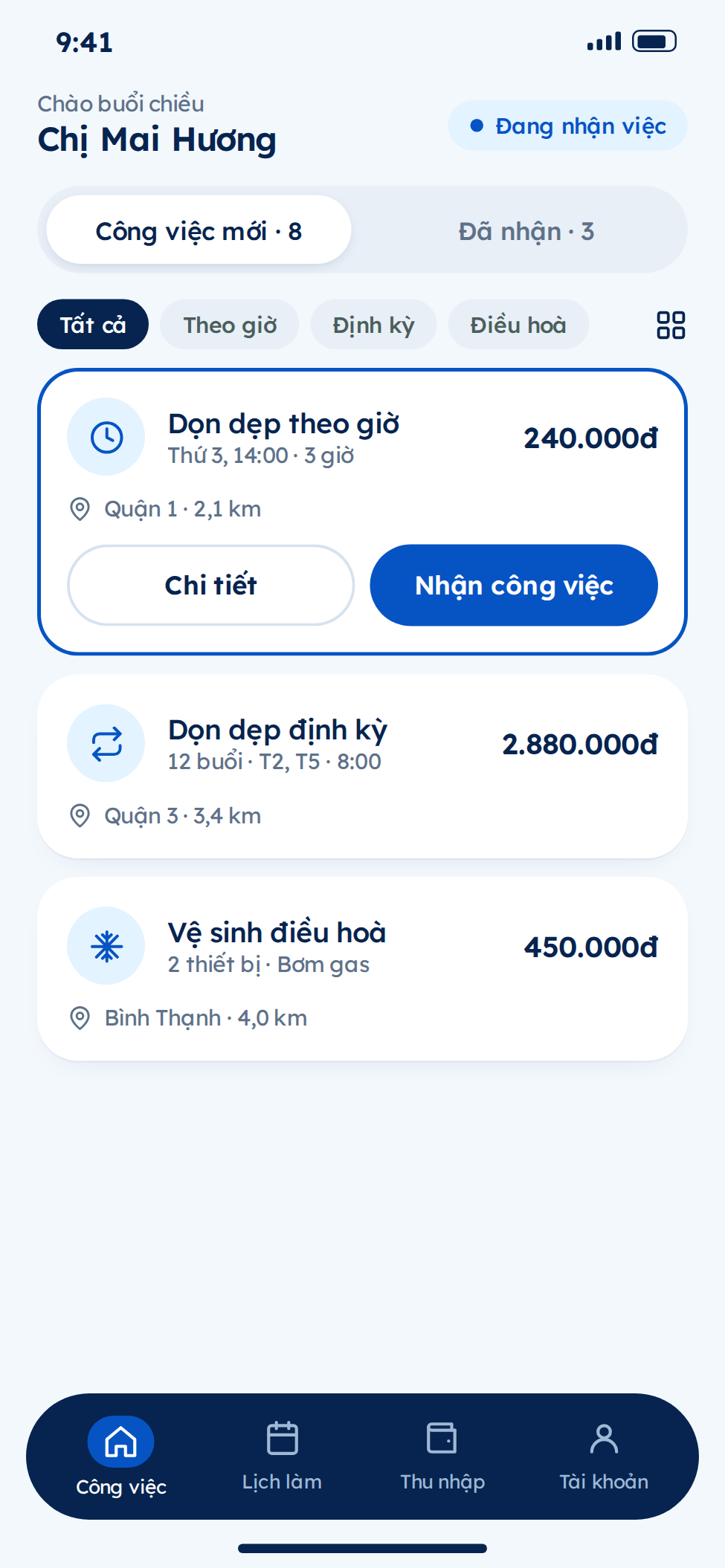 Giao diện app dành cho nhân viên