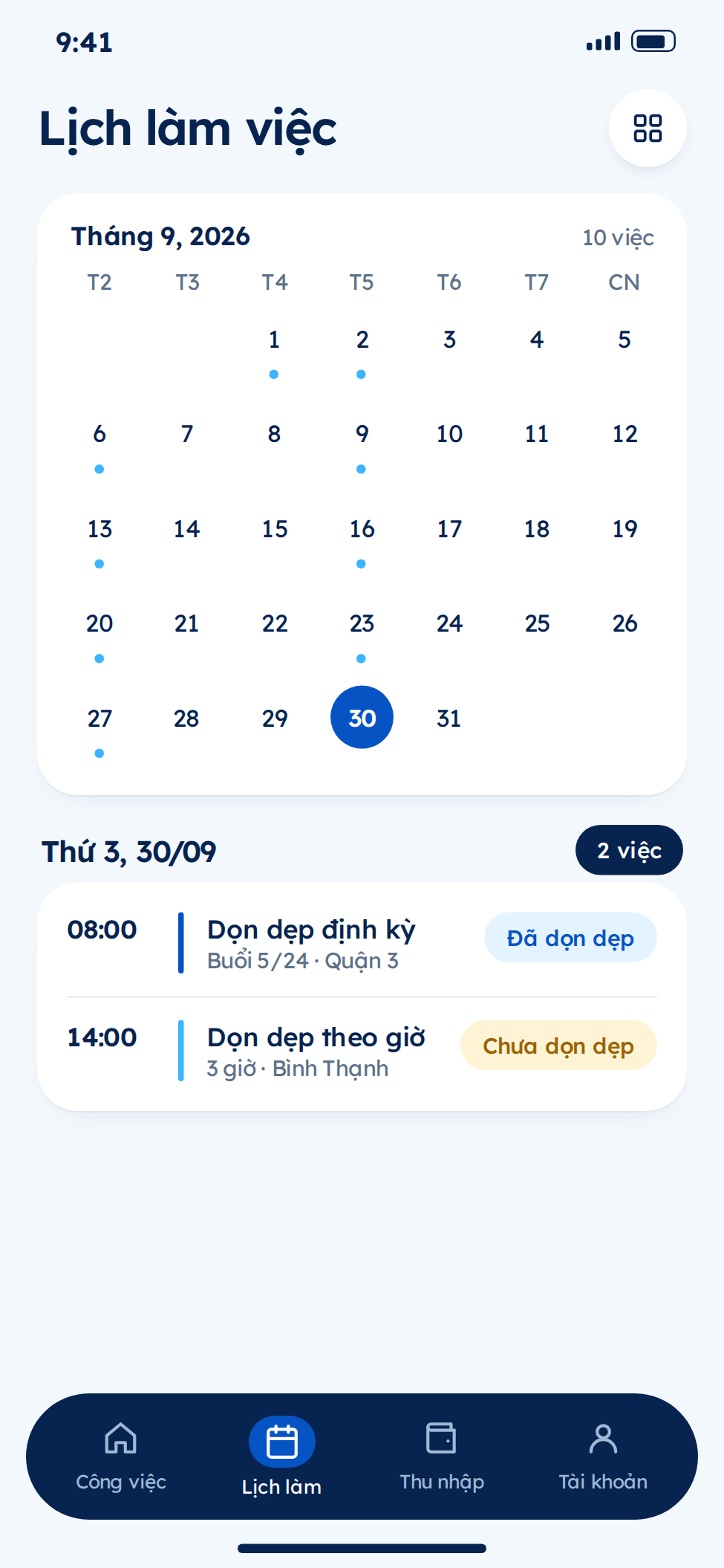 Màn hình quản lý nhân viên trên app